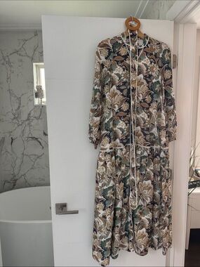 Floral Tiered Maxi Dress in Cream & Green